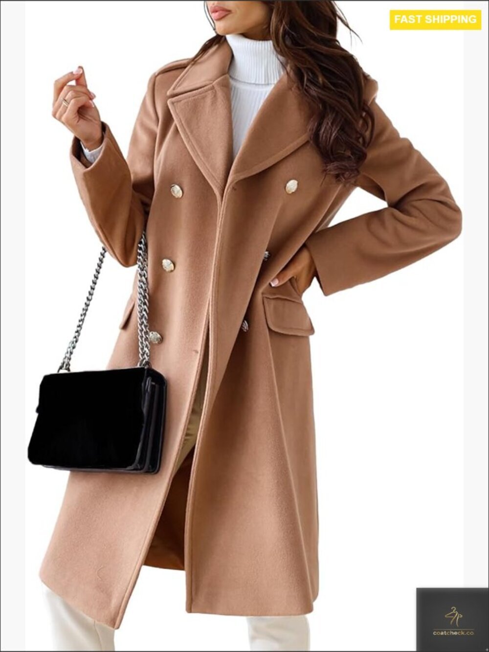 Wool Blend Pea Coat Classic Double Breasted Notch Lapel Trench Overcoat